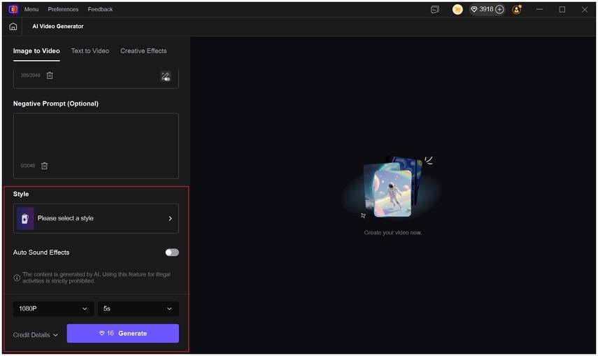 ai video settings