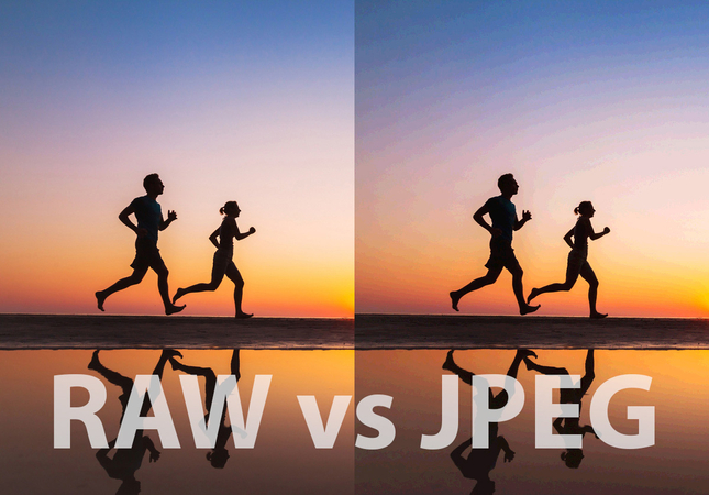 a side by side view of raw photo and jpeg image