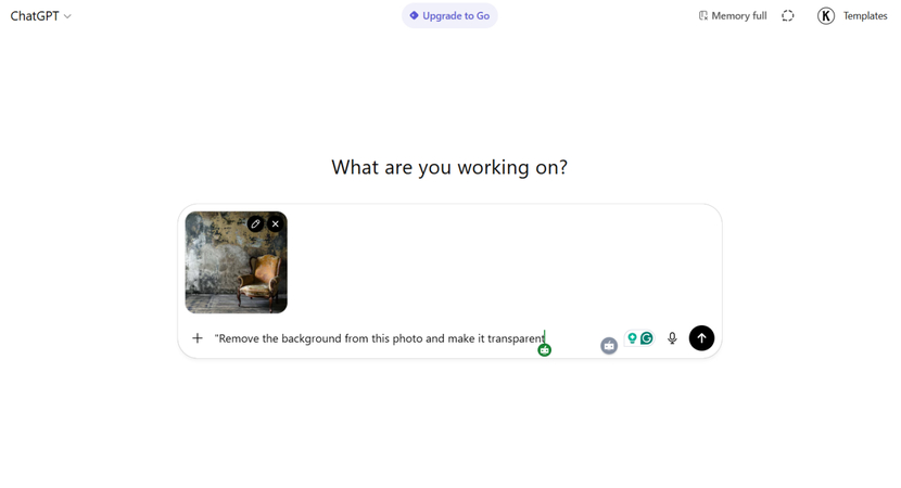 enter prompt to remove background and make it transparent